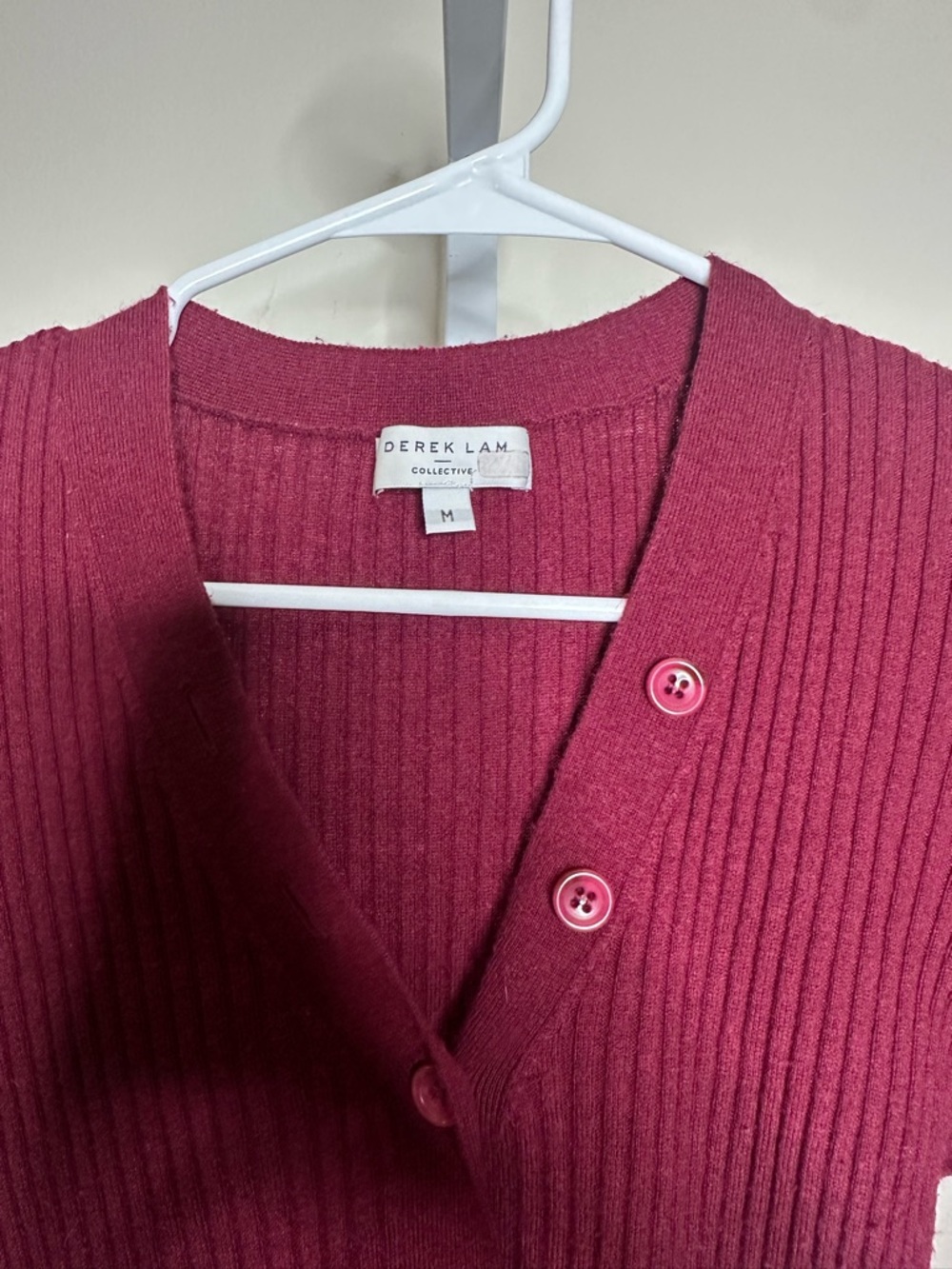 Derek Lam Ribbed Henley Long Sleeve Sweater in Burgundy - Picture 3 of 5